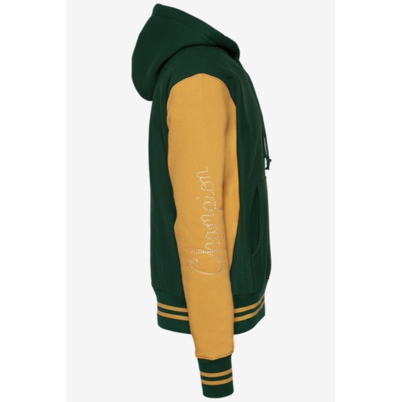 Champion Varsity Hoodie Men’s Size Small Green & Yellow Embroidered Sweatshirt - Picture 3 of 3